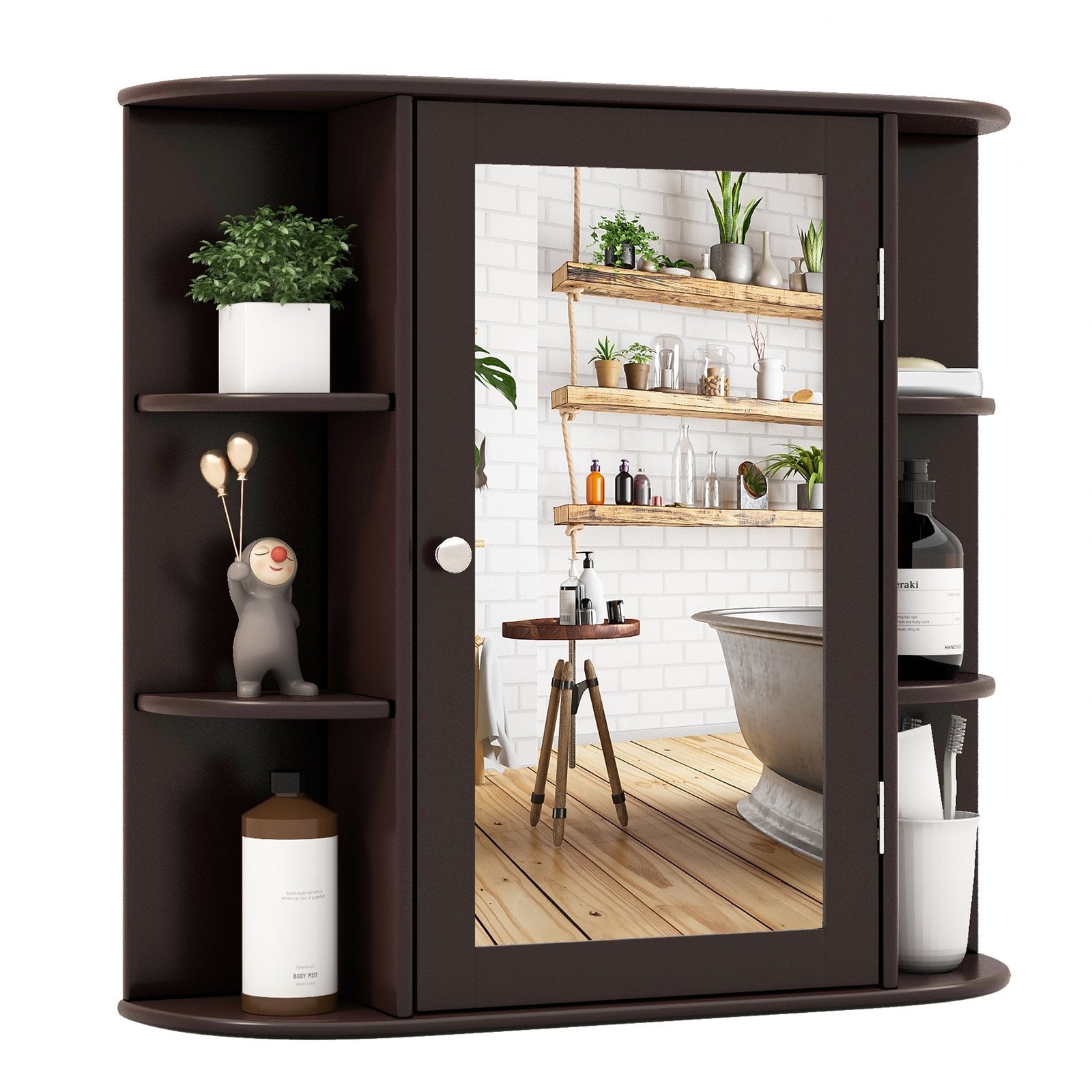 Wall-Mounted Bathroom Mirror Cabinet with Storage Shelves, Brown Wall Cabinets Brown  at Gallery Canada