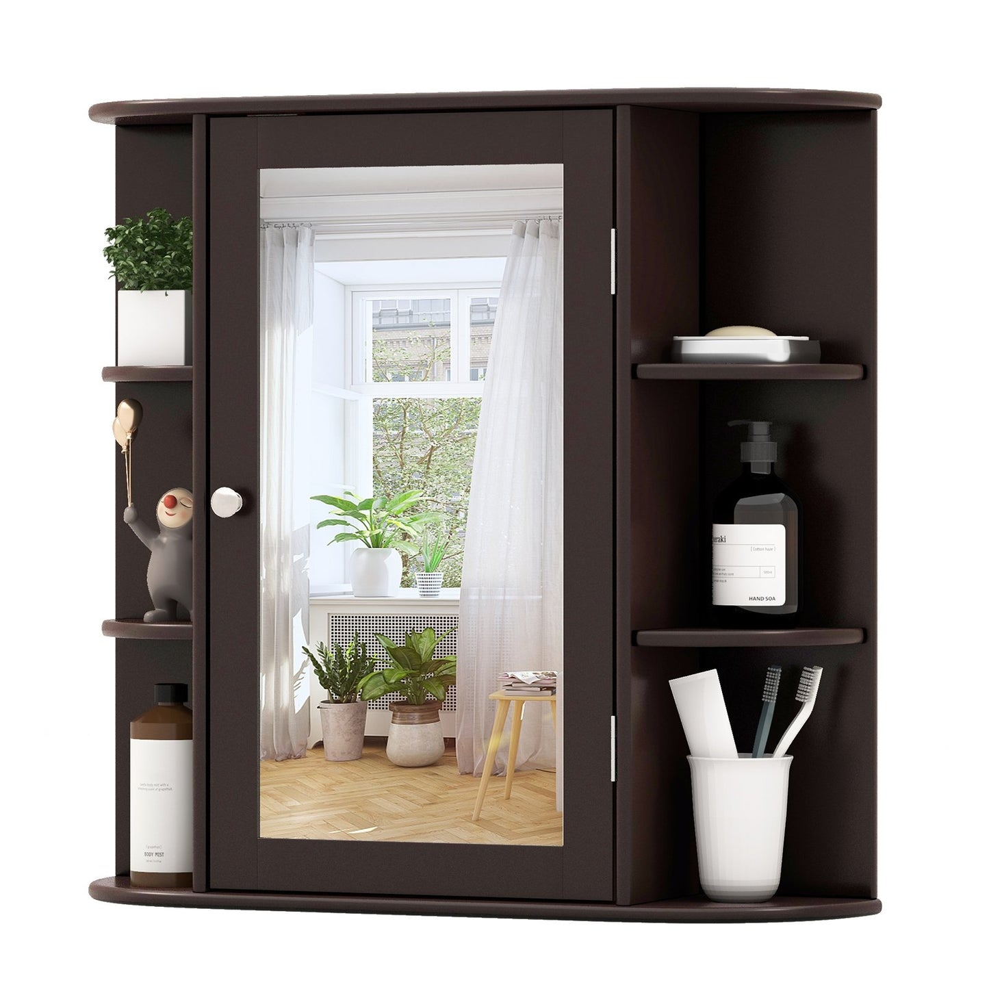 Wall-Mounted Bathroom Mirror Cabinet with Storage Shelves, Brown Wall Cabinets   at Gallery Canada