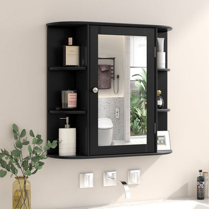 Wall-Mounted Bathroom Mirror Cabinet with Storage Shelves, Black Wall Cabinets   at Gallery Canada