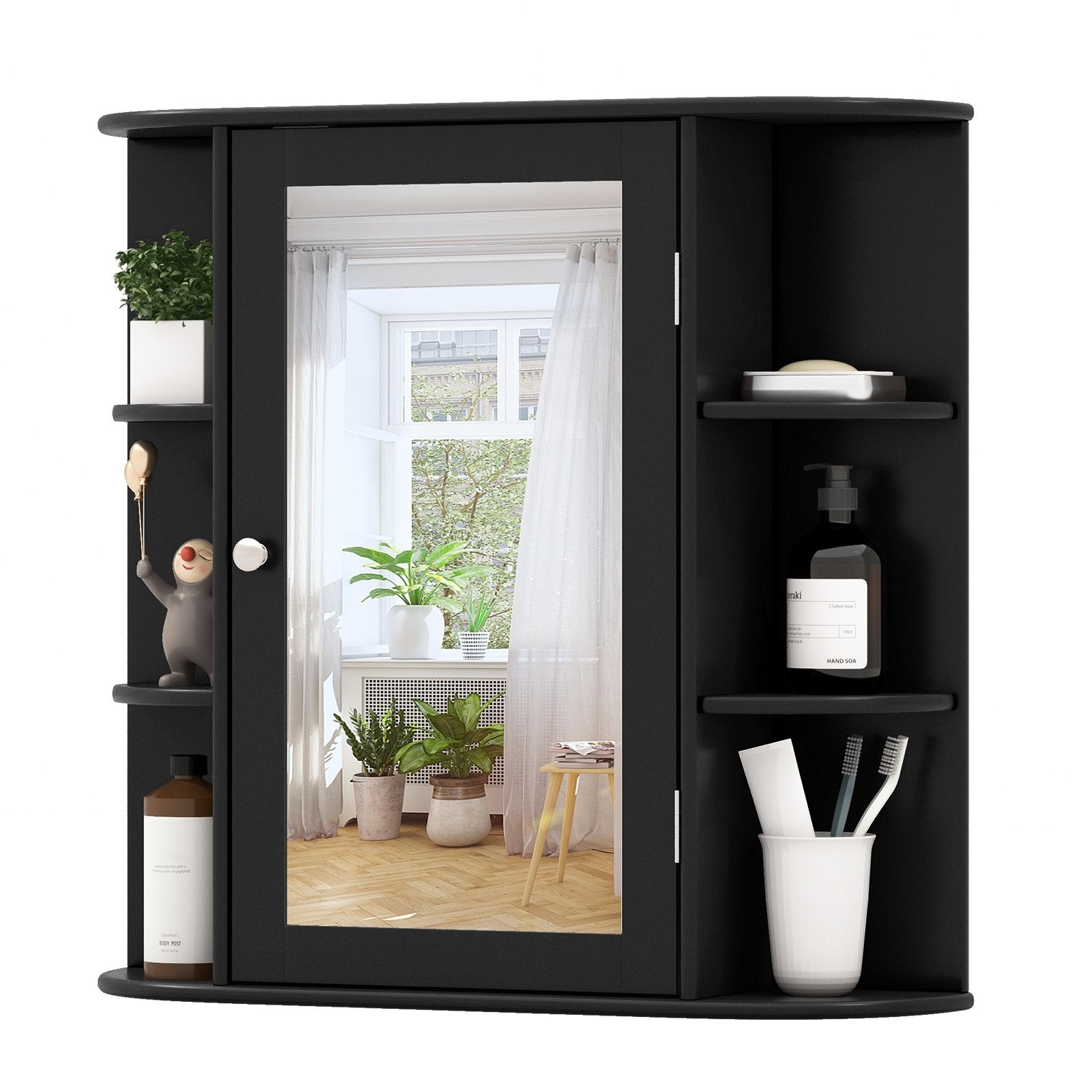 Wall-Mounted Bathroom Mirror Cabinet with Storage Shelves, Black Wall Cabinets   at Gallery Canada