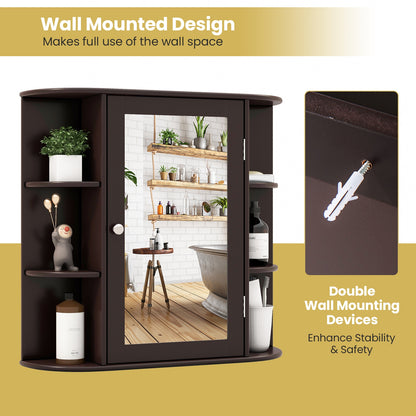 Wall-Mounted Bathroom Mirror Cabinet with Storage Shelves, Brown Wall Cabinets   at Gallery Canada