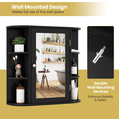 Wall-Mounted Bathroom Mirror Cabinet with Storage Shelves, Black Wall Cabinets   at Gallery Canada