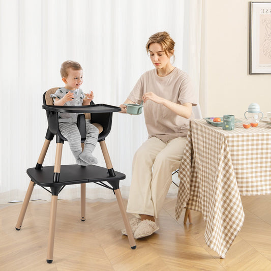 4-in-1 Baby Convertible Toddler Table Chair Set with PU Cushion, Brown High Chairs Brown  at Gallery Canada