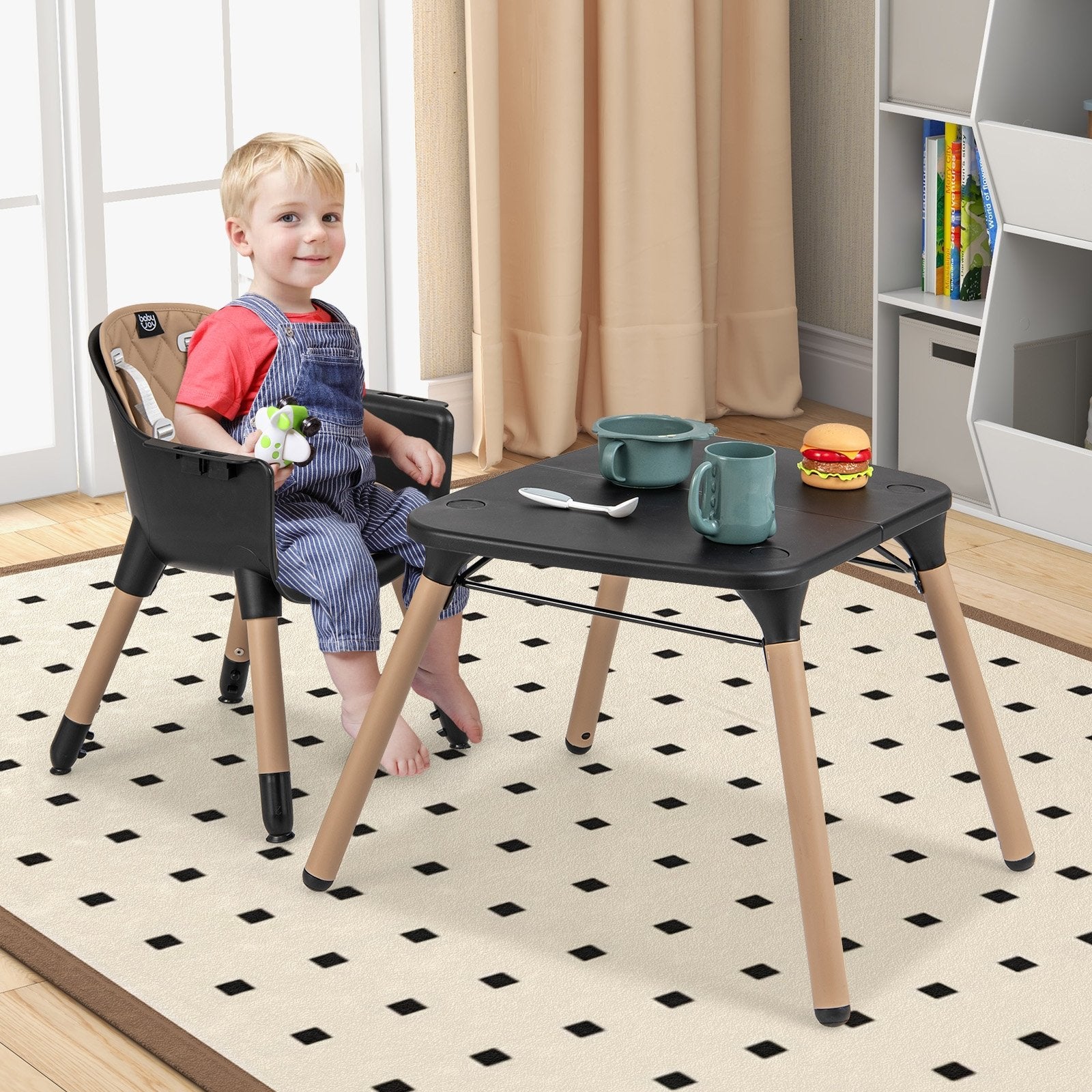 4-in-1 Baby Convertible Toddler Table Chair Set with PU Cushion, Brown High Chairs   at Gallery Canada