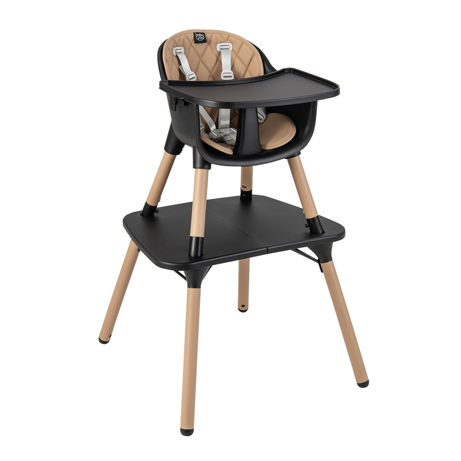 4-in-1 Baby Convertible Toddler Table Chair Set with PU Cushion, Brown High Chairs Brown at Gallery Canada