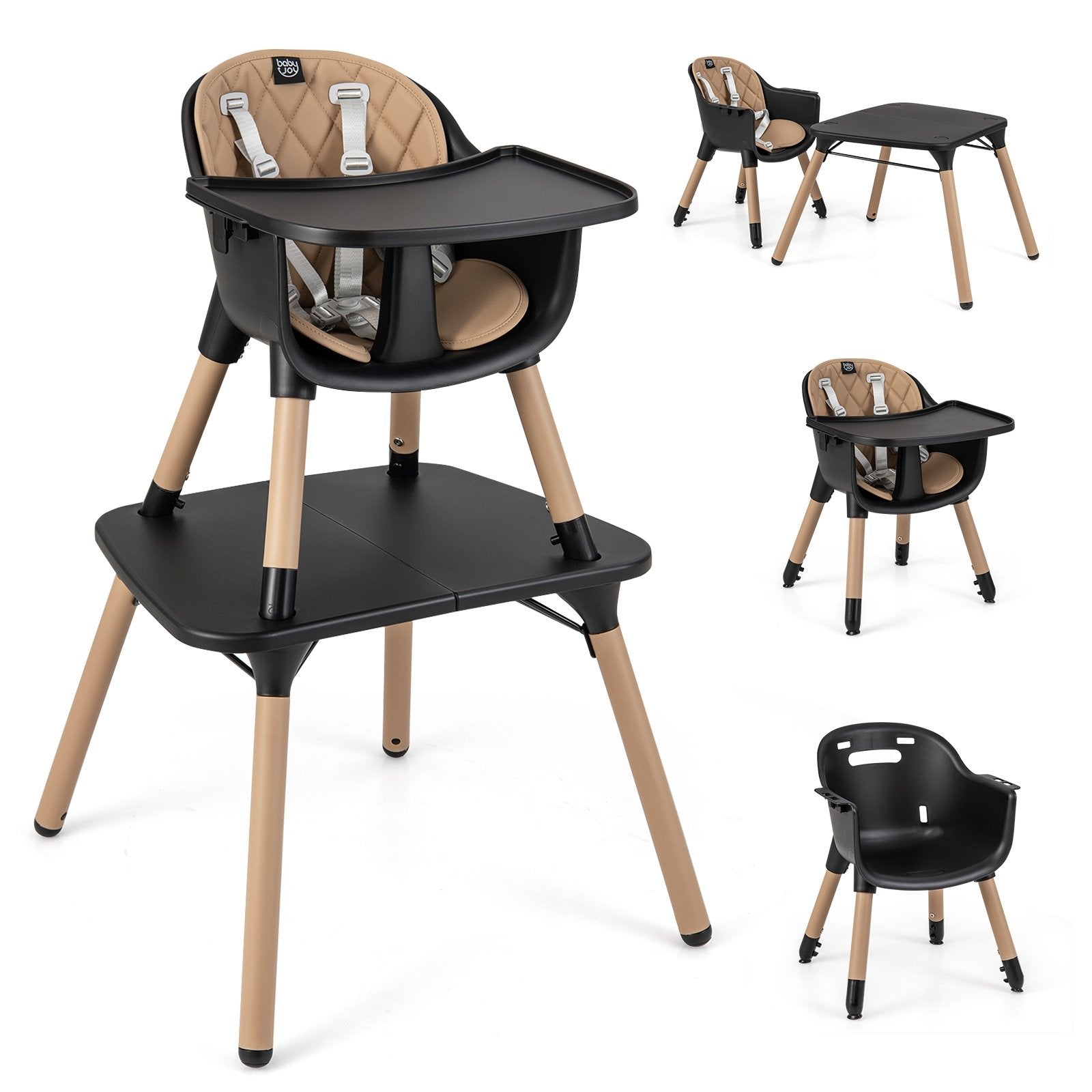 4-in-1 Baby Convertible Toddler Table Chair Set with PU Cushion, Brown High Chairs   at Gallery Canada