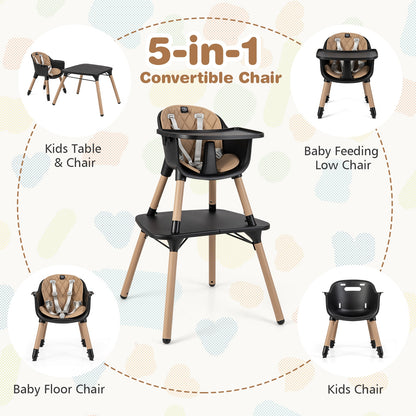 4-in-1 Baby Convertible Toddler Table Chair Set with PU Cushion, Brown High Chairs   at Gallery Canada