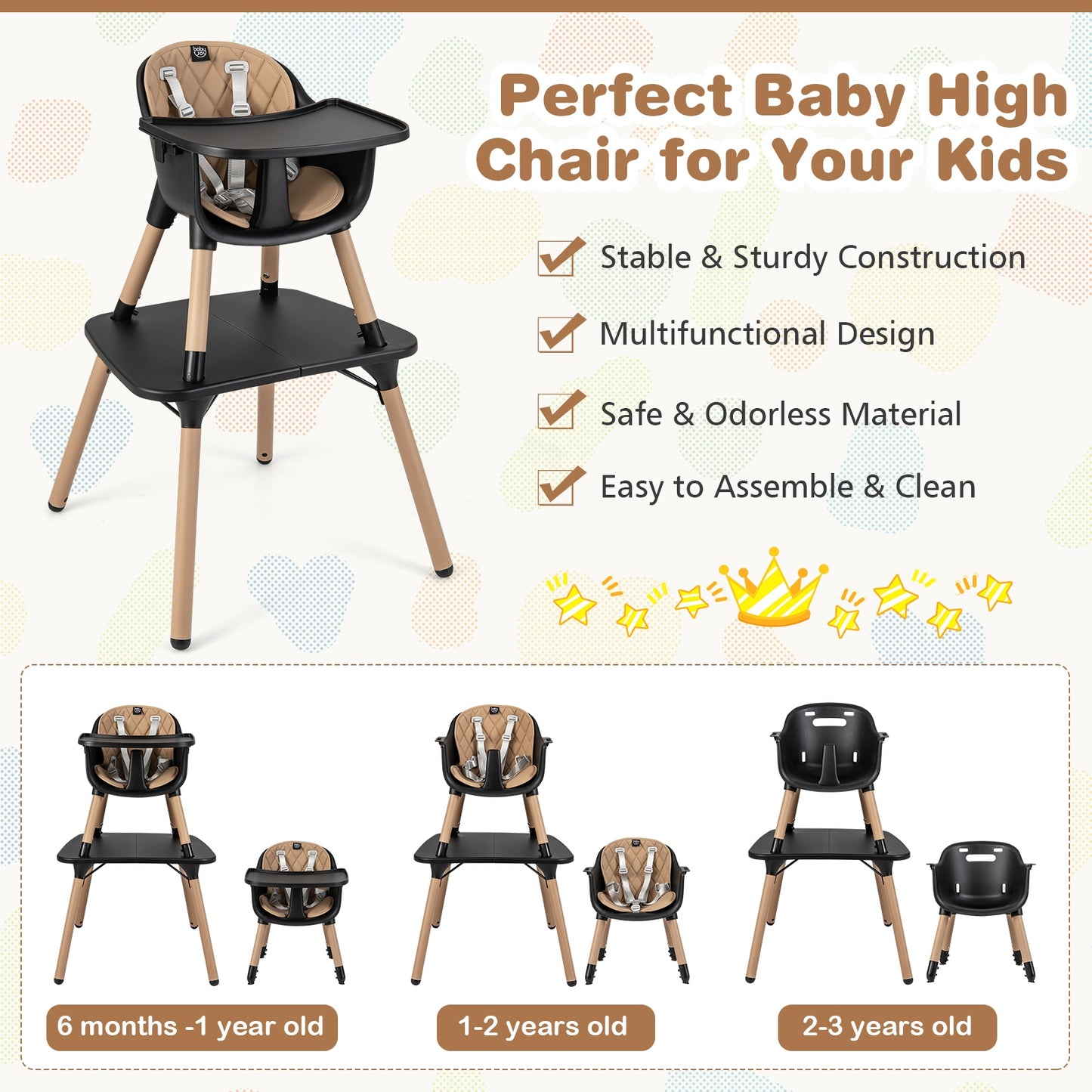 4-in-1 Baby Convertible Toddler Table Chair Set with PU Cushion, Brown High Chairs   at Gallery Canada