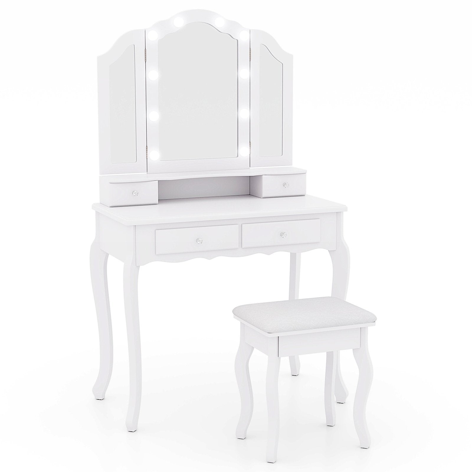 Makeup Vanity Table Set with Lighted Mirror and Drawers, White Makeup Vanities   at Gallery Canada