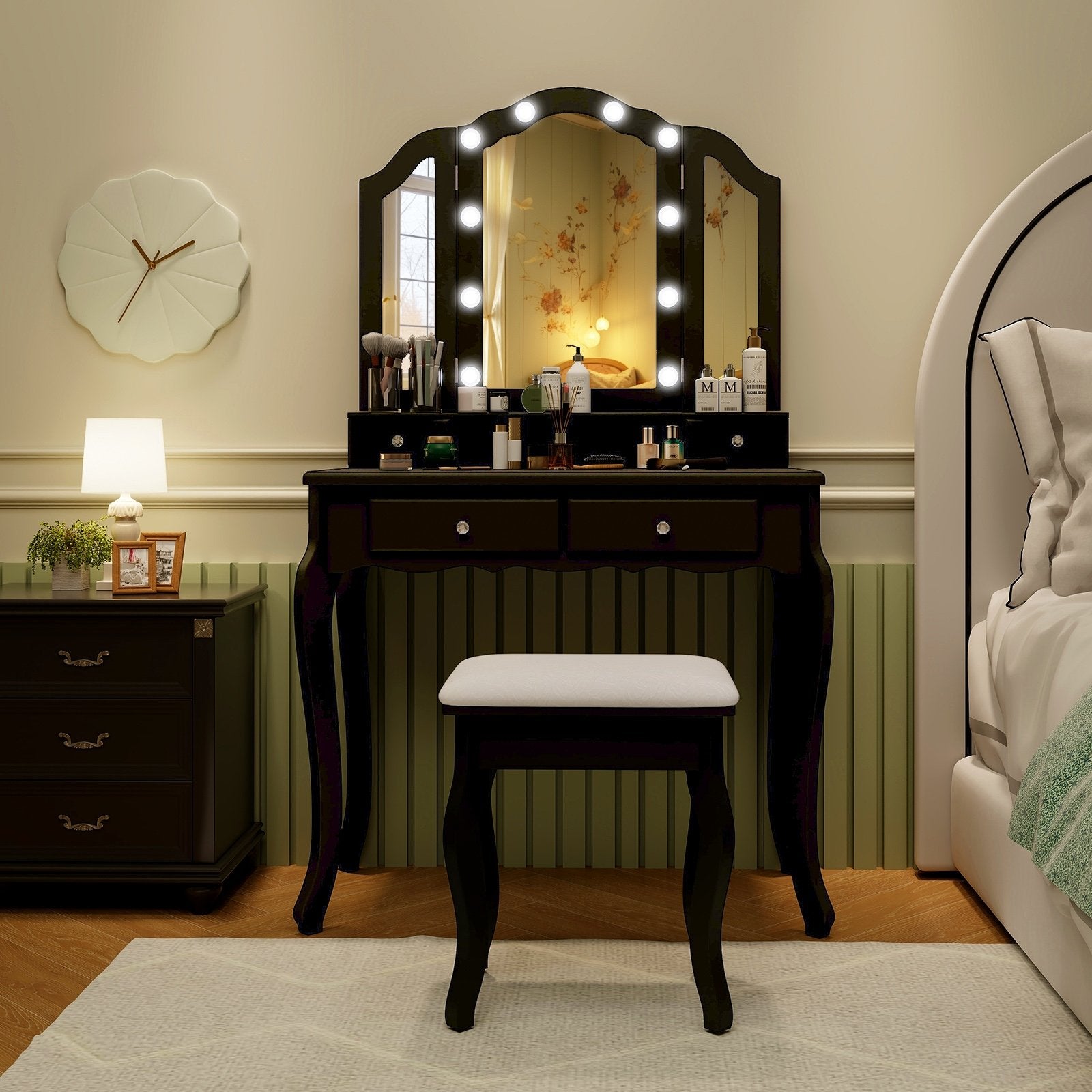 Makeup Vanity Table Set with Lighted Mirror and Drawers, Black Makeup Vanities   at Gallery Canada