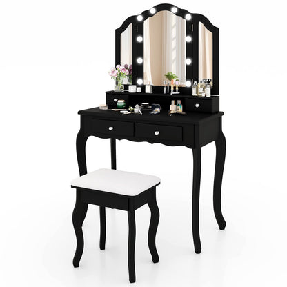 Makeup Vanity Table Set with Lighted Mirror and Drawers, Black Makeup Vanities Black  at Gallery Canada