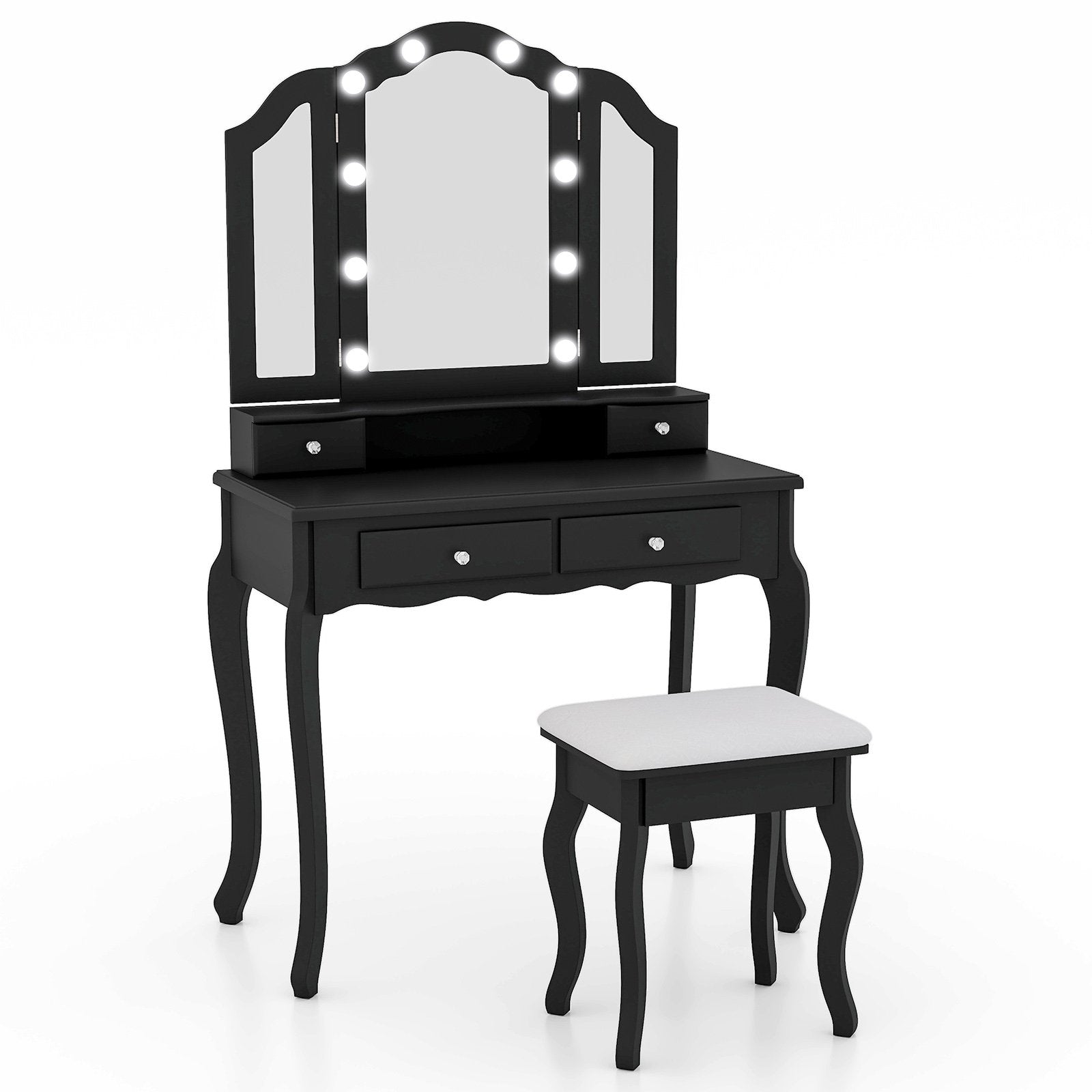 Makeup Vanity Table Set with Lighted Mirror and Drawers, Black Makeup Vanities   at Gallery Canada