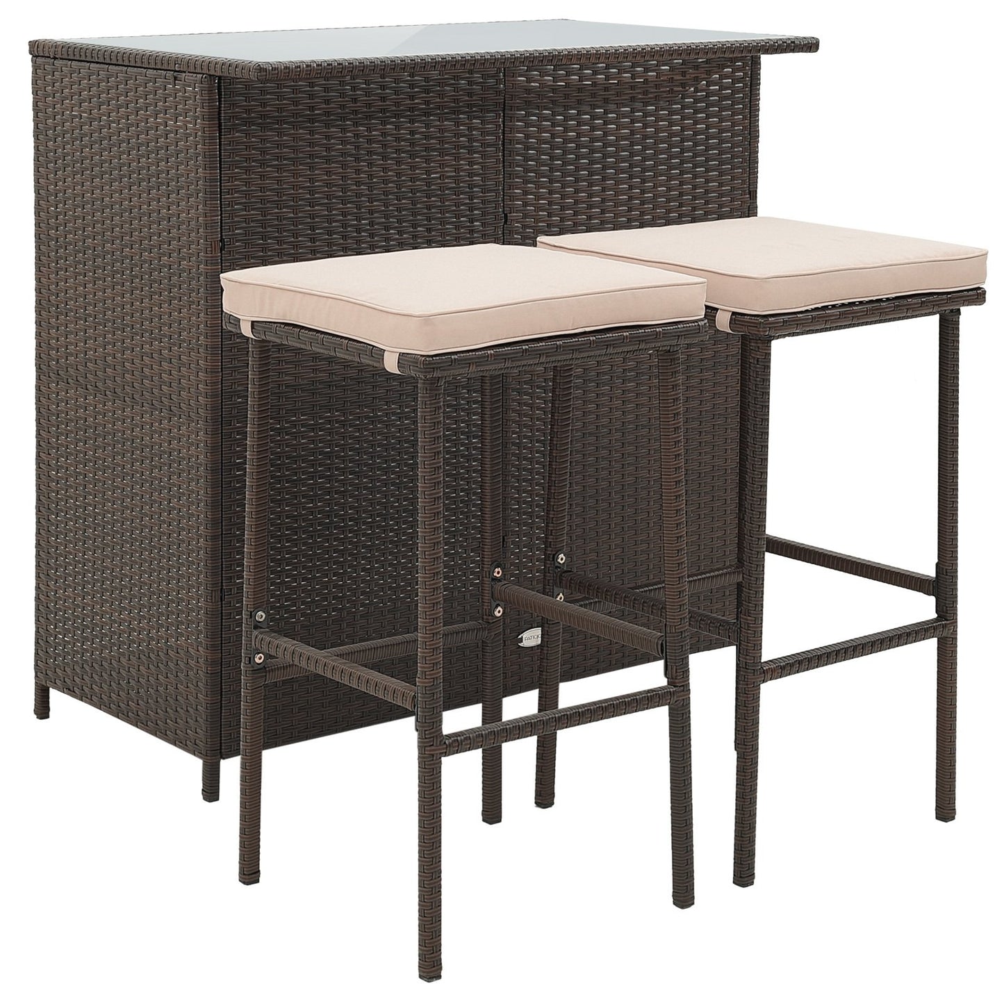 3 Pcs Patio Bar Set with Tempered Glass Tabletop, Brown Outdoor Sectionals Brown  at Gallery Canada