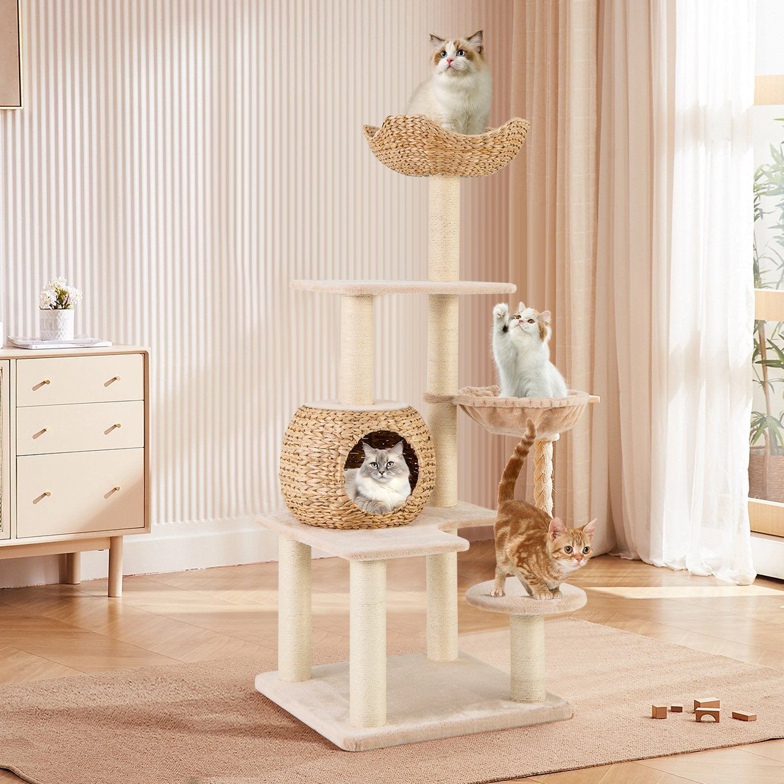 5-Layer Climbing Cat Tree with Sisal Scratching Posts and Washable Cushions, Beige Cat Trees Condos & Scratchers   at Gallery Canada