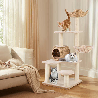 5-Layer Climbing Cat Tree with Sisal Scratching Posts and Washable Cushions, Beige Cat Trees Condos & Scratchers   at Gallery Canada