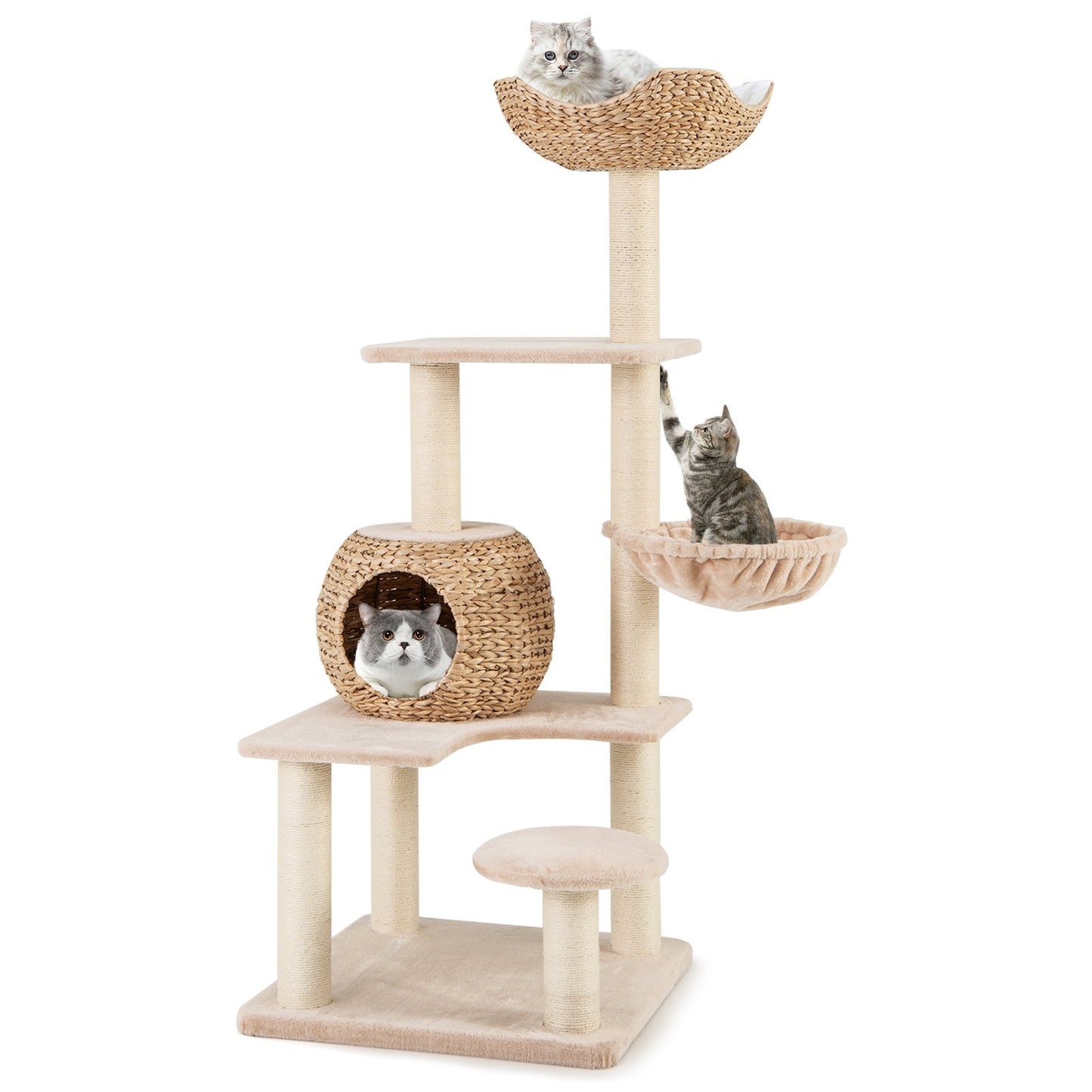 5-Layer Climbing Cat Tree with Sisal Scratching Posts and Washable Cushions, Beige Cat Trees Condos & Scratchers Beige  at Gallery Canada