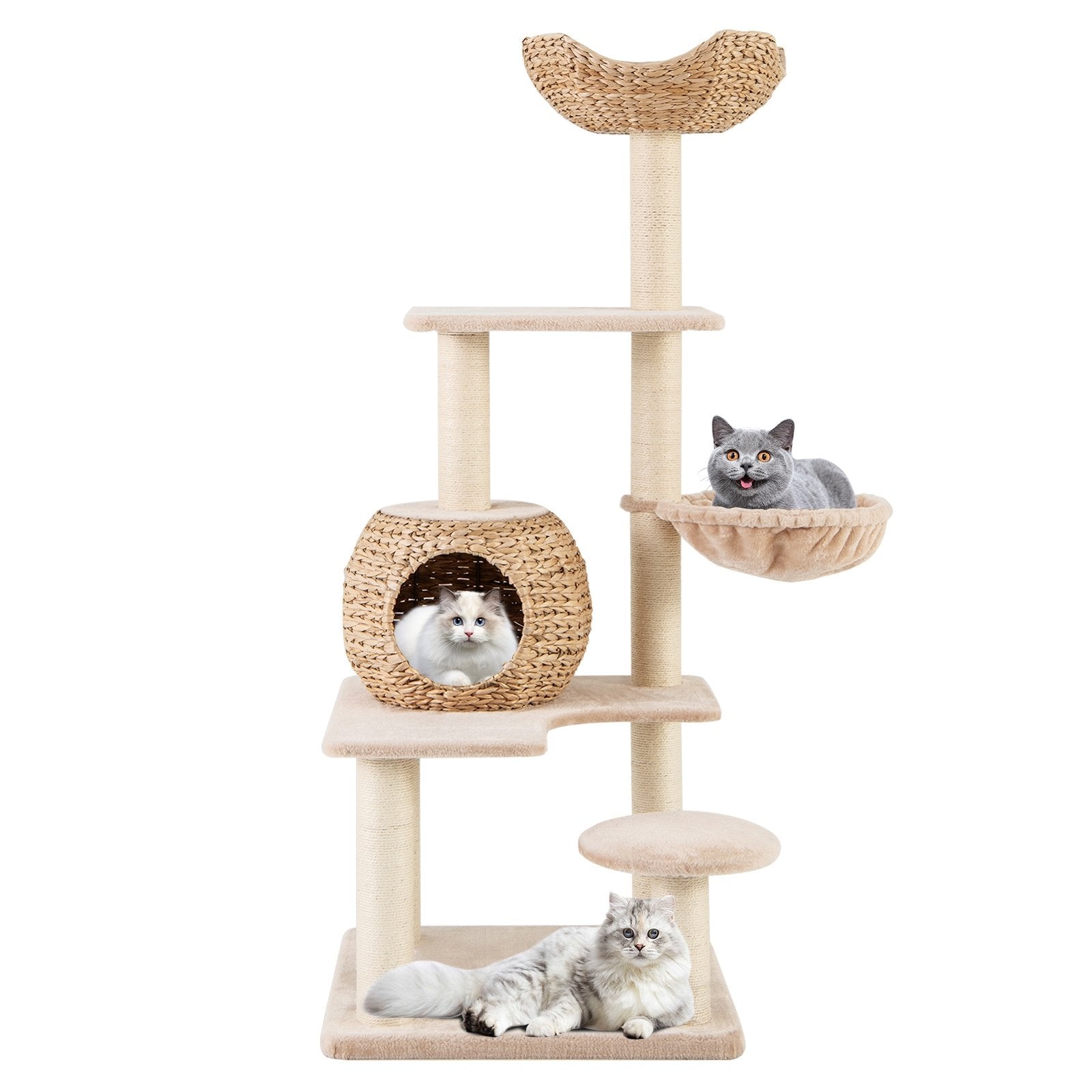 5-Layer Climbing Cat Tree with Sisal Scratching Posts and Washable Cushions, Beige Cat Trees Condos & Scratchers   at Gallery Canada