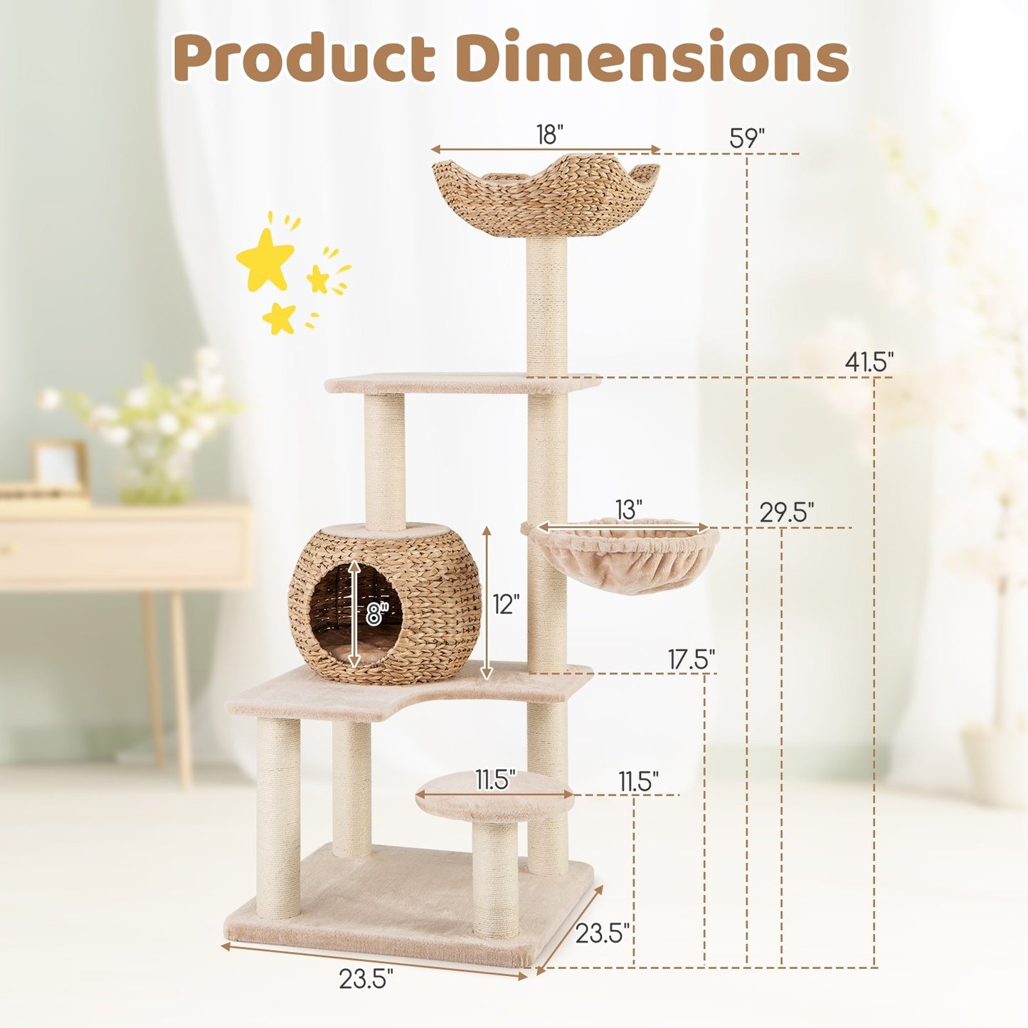 5-Layer Climbing Cat Tree with Sisal Scratching Posts and Washable Cushions, Beige Cat Trees Condos & Scratchers   at Gallery Canada