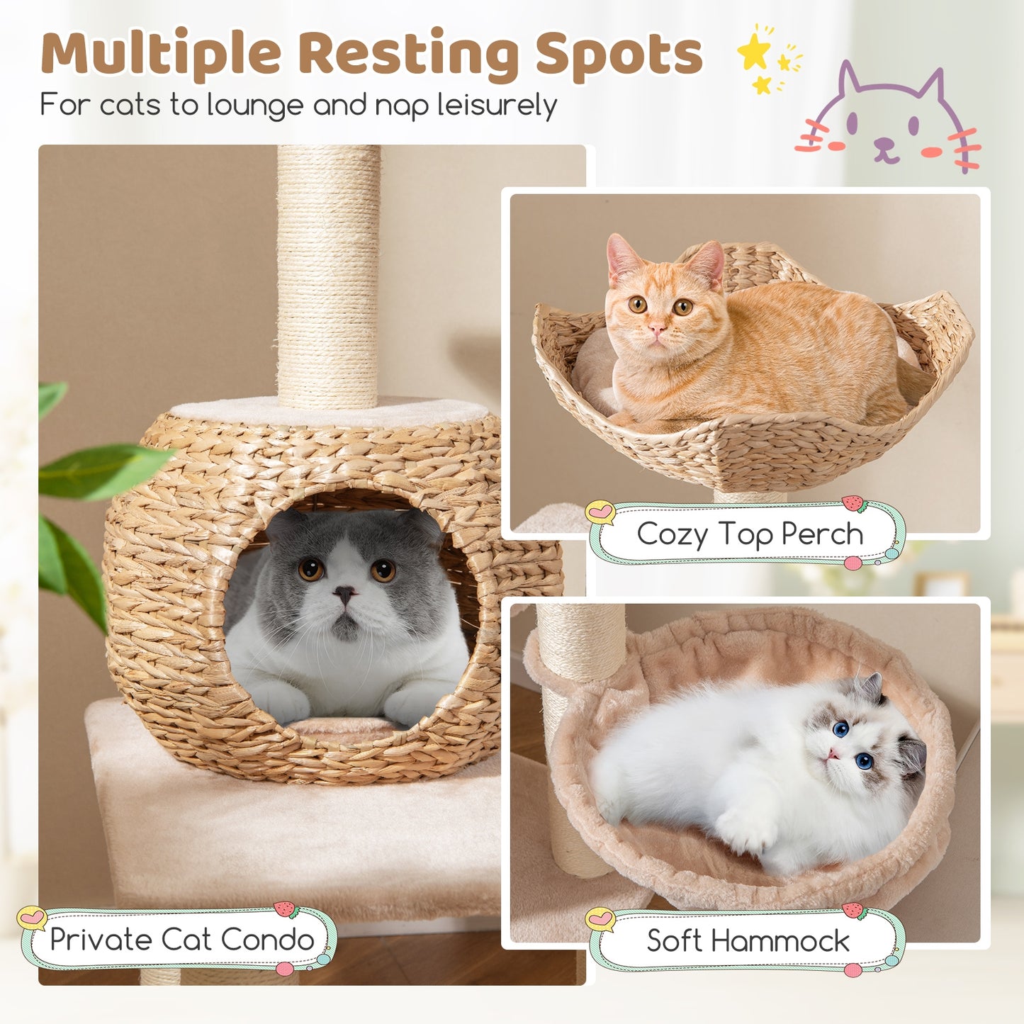 5-Layer Climbing Cat Tree with Sisal Scratching Posts and Washable Cushions, Beige Cat Trees Condos & Scratchers   at Gallery Canada