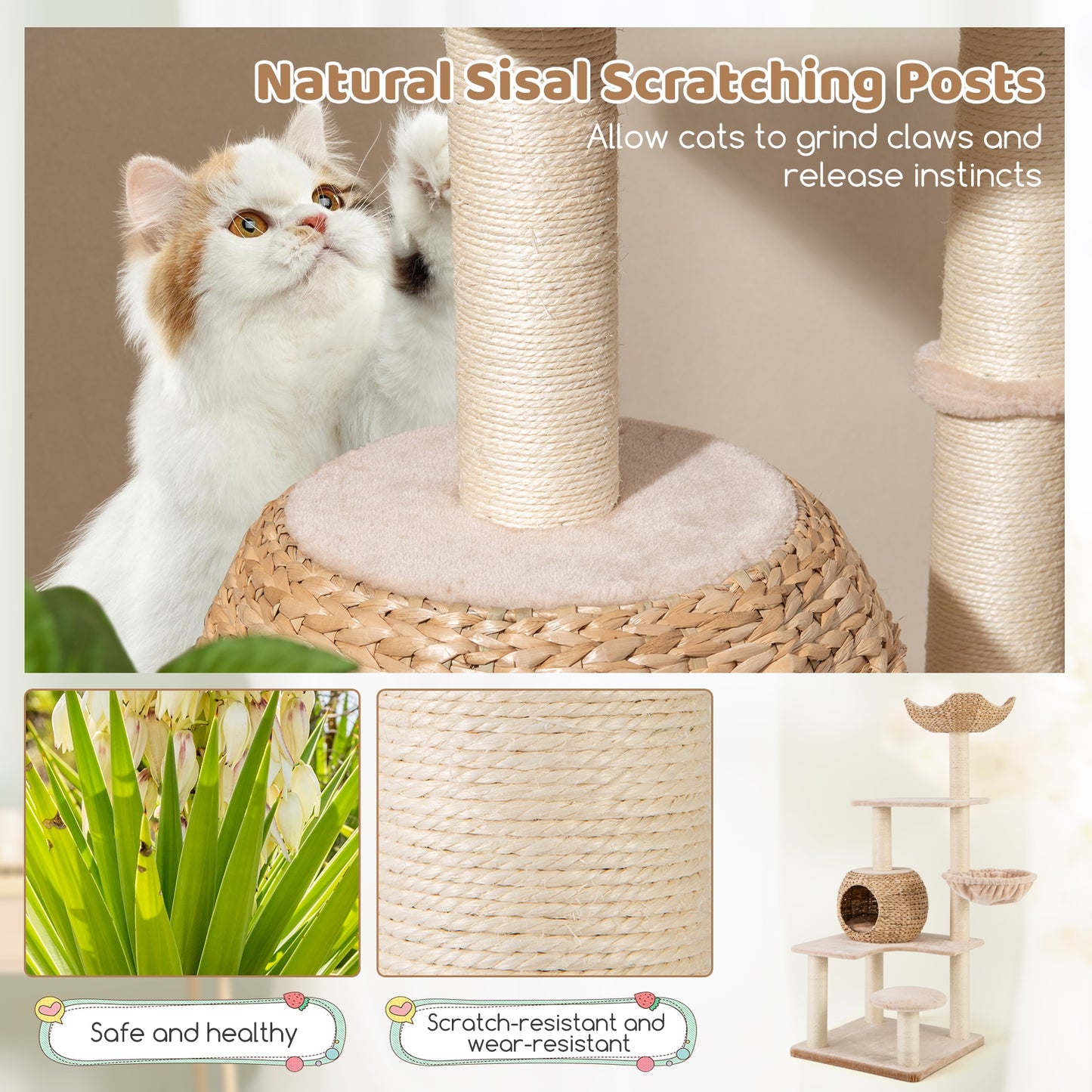 5-Layer Climbing Cat Tree with Sisal Scratching Posts and Washable Cushions, Beige Cat Trees Condos & Scratchers   at Gallery Canada