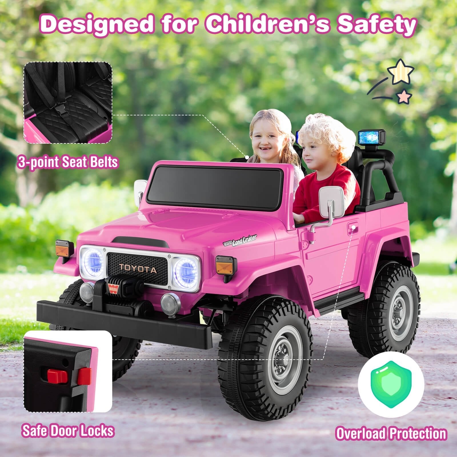 12V 2-Seat Licensed Kids Ride On Toyota FJ40 Car with 2.4G Remote Control, Pink Powered Ride On Toys   at Gallery Canada