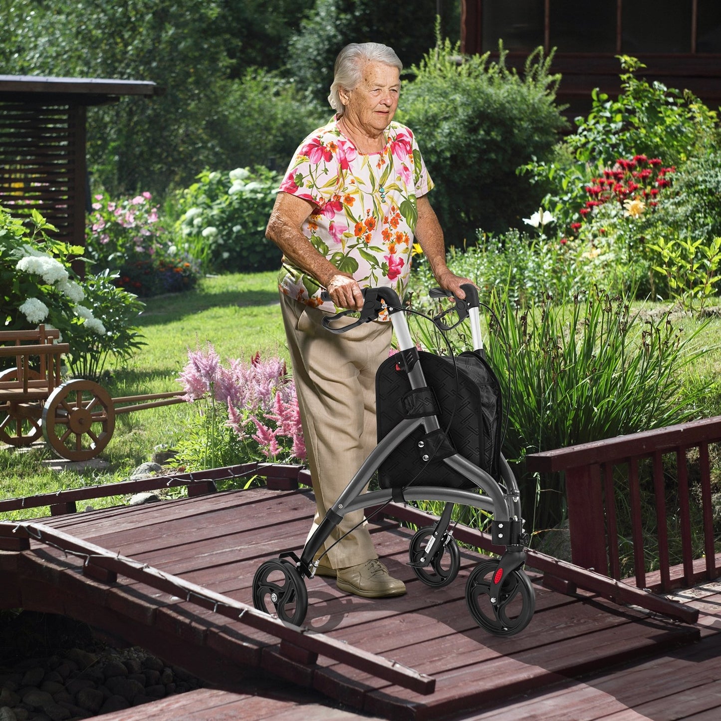 Foldable Rollator Walker with Lightweight Aluminum Frame, Gray Walkers & Rollators   at Gallery Canada