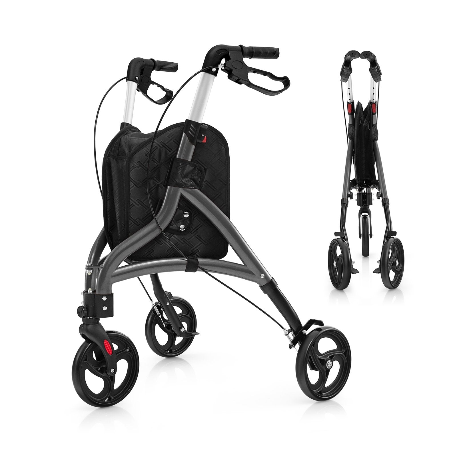 Foldable Rollator Walker with Lightweight Aluminum Frame, Gray Walkers & Rollators Gray  at Gallery Canada