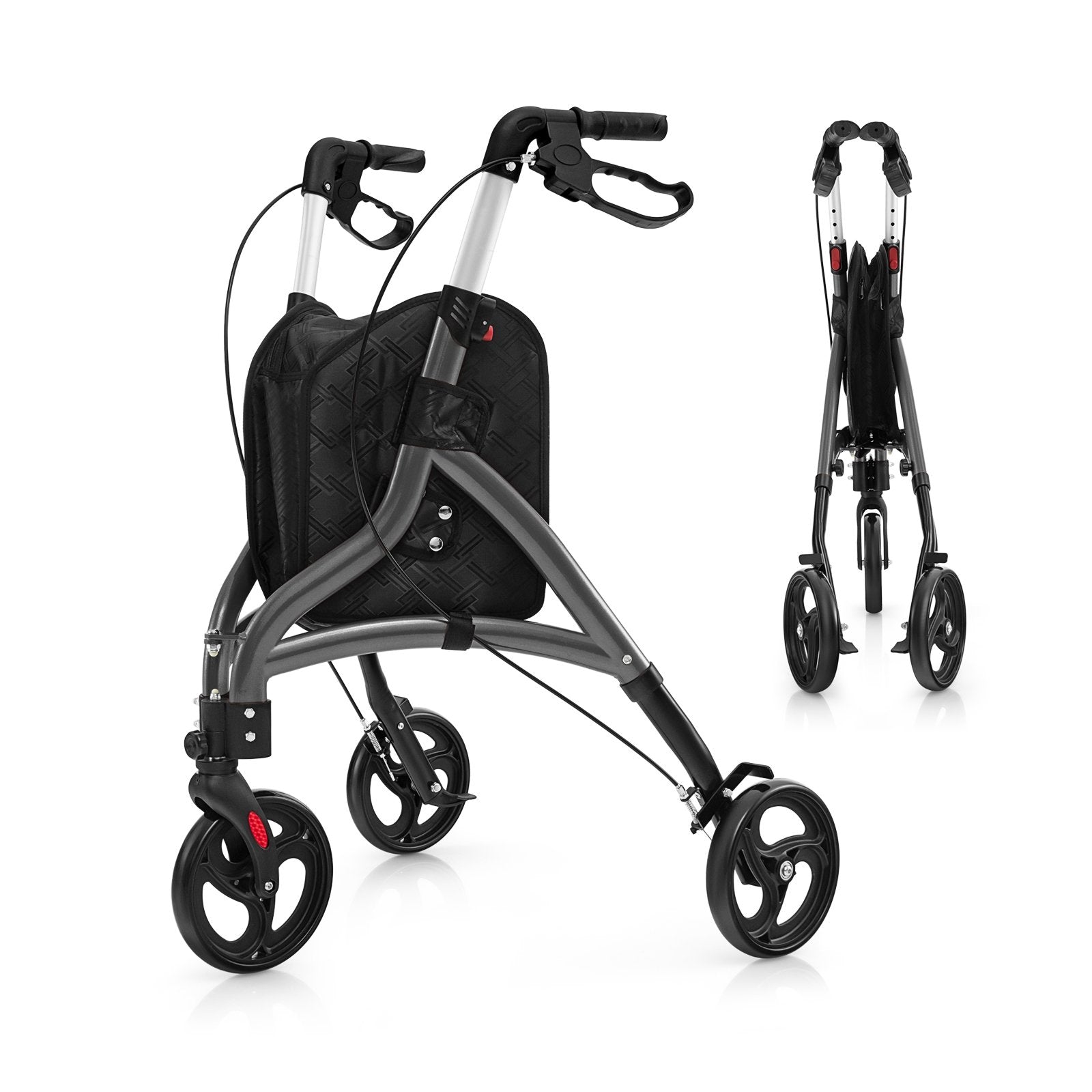Foldable Rollator Walker with Lightweight Aluminum Frame, Gray Walkers & Rollators Gray at Gallery Canada