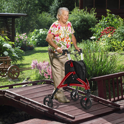 Foldable Rollator Walker with Lightweight Aluminum Frame, Red Walkers & Rollators   at Gallery Canada