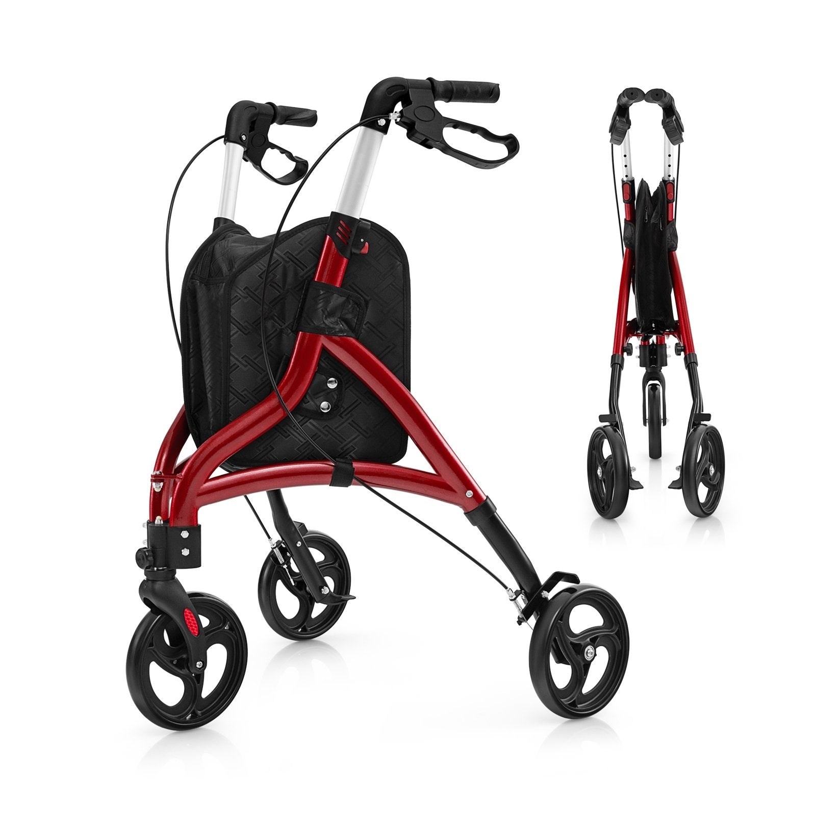 Foldable Rollator Walker with Lightweight Aluminum Frame, Red Walkers & Rollators Red at Gallery Canada