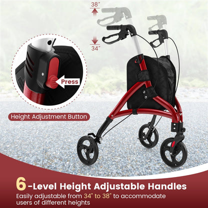 Foldable Rollator Walker with Lightweight Aluminum Frame, Red Walkers & Rollators   at Gallery Canada