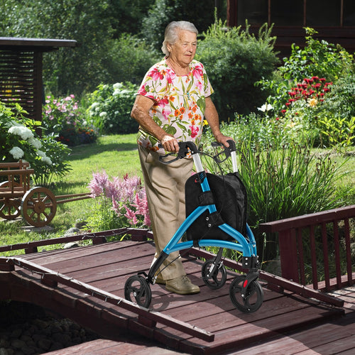 Foldable Rollator Walker with Lightweight Aluminum Frame, Blue