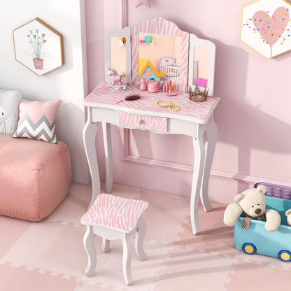 Kids Vanity Set with Drawer and 3 Makeup Accessories, Pink Kids Vanities   at Gallery Canada