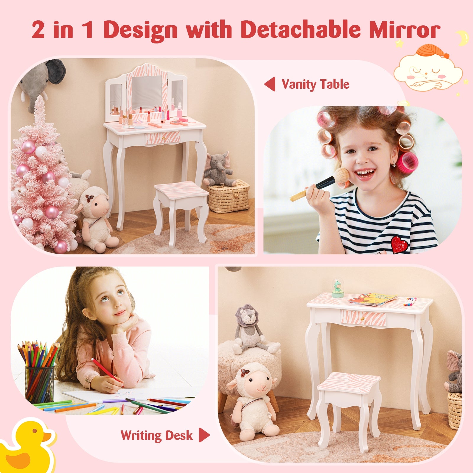 Kids Vanity Set with Drawer and 3 Makeup Accessories, Pink Kids Vanities   at Gallery Canada