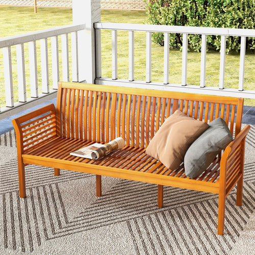 62.5 Inches Patio 3-Seat Wood Bench with Soft Seat Cushions, White