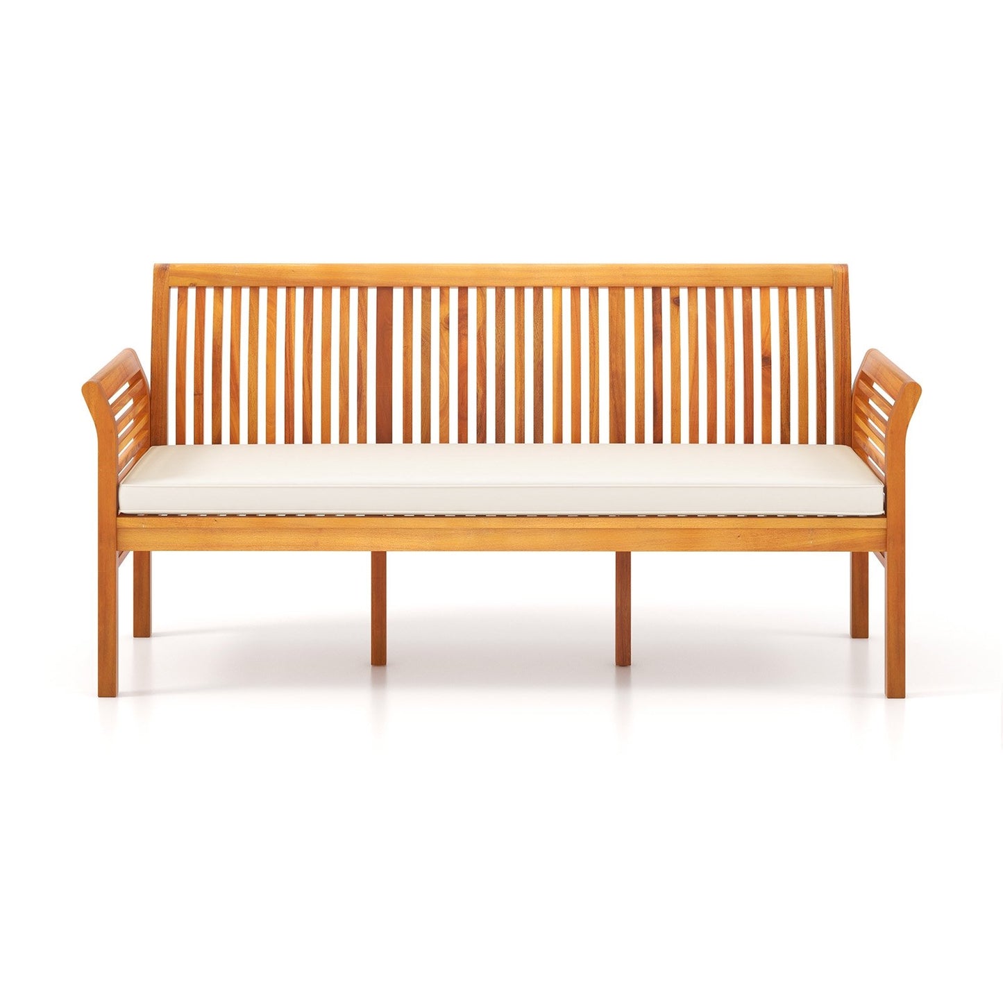 62.5 Inches Patio 3-Seat Wood Bench with Soft Seat Cushions, White Beach & Lawn Chairs White  at Gallery Canada