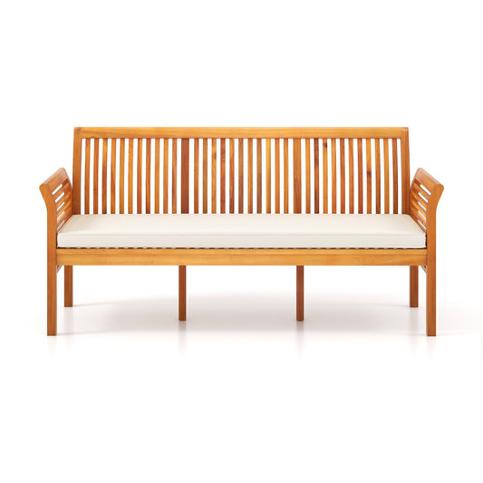 62.5 Inches Patio 3-Seat Wood Bench with Soft Seat Cushions, White Beach & Lawn Chairs White  at Gallery Canada