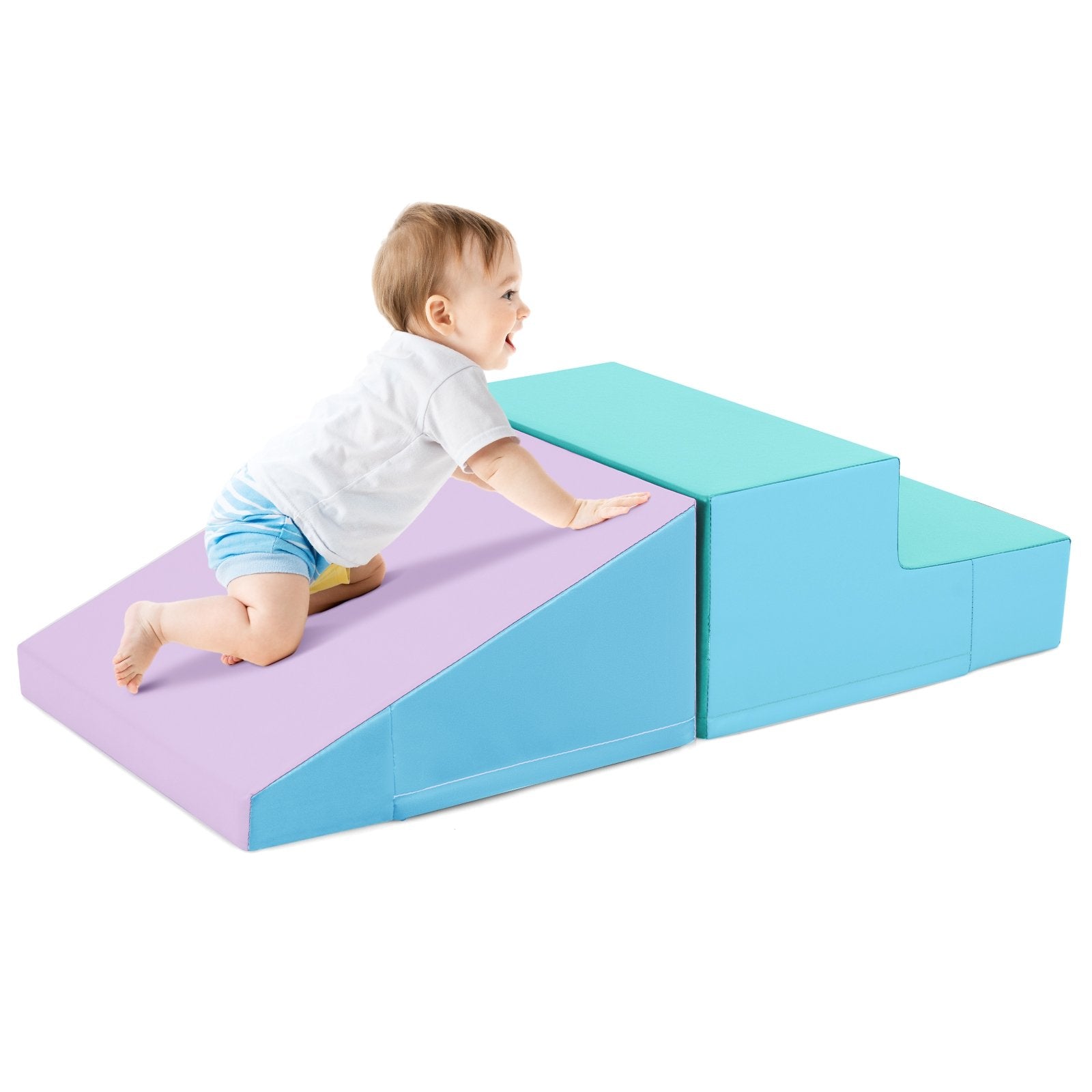 2-Piece Step and Slide Climber for Infants and Toddlers Baby Soft Play Set Foam Blocks, Blue Climbers & Slides   at Gallery Canada