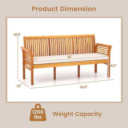 62.5 Inches Patio 3-Seat Wood Bench with Soft Seat Cushions, White Beach & Lawn Chairs   at Gallery Canada