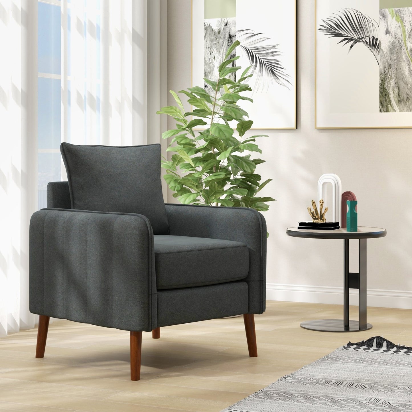 Fabric Upholstered Sofa Chair with Removable Back and Seat Cushions, Gray Accent Chairs   at Gallery Canada