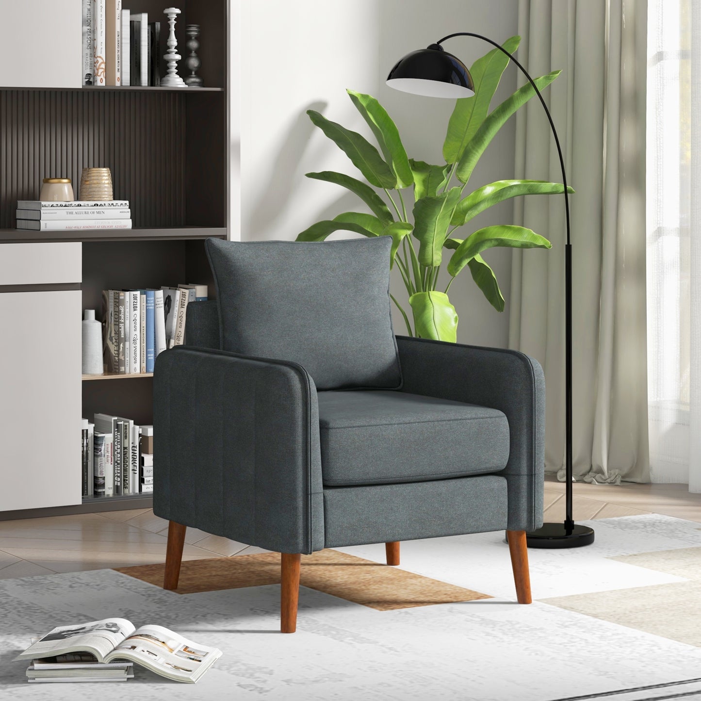 Fabric Upholstered Sofa Chair with Removable Back and Seat Cushions, Gray Accent Chairs   at Gallery Canada