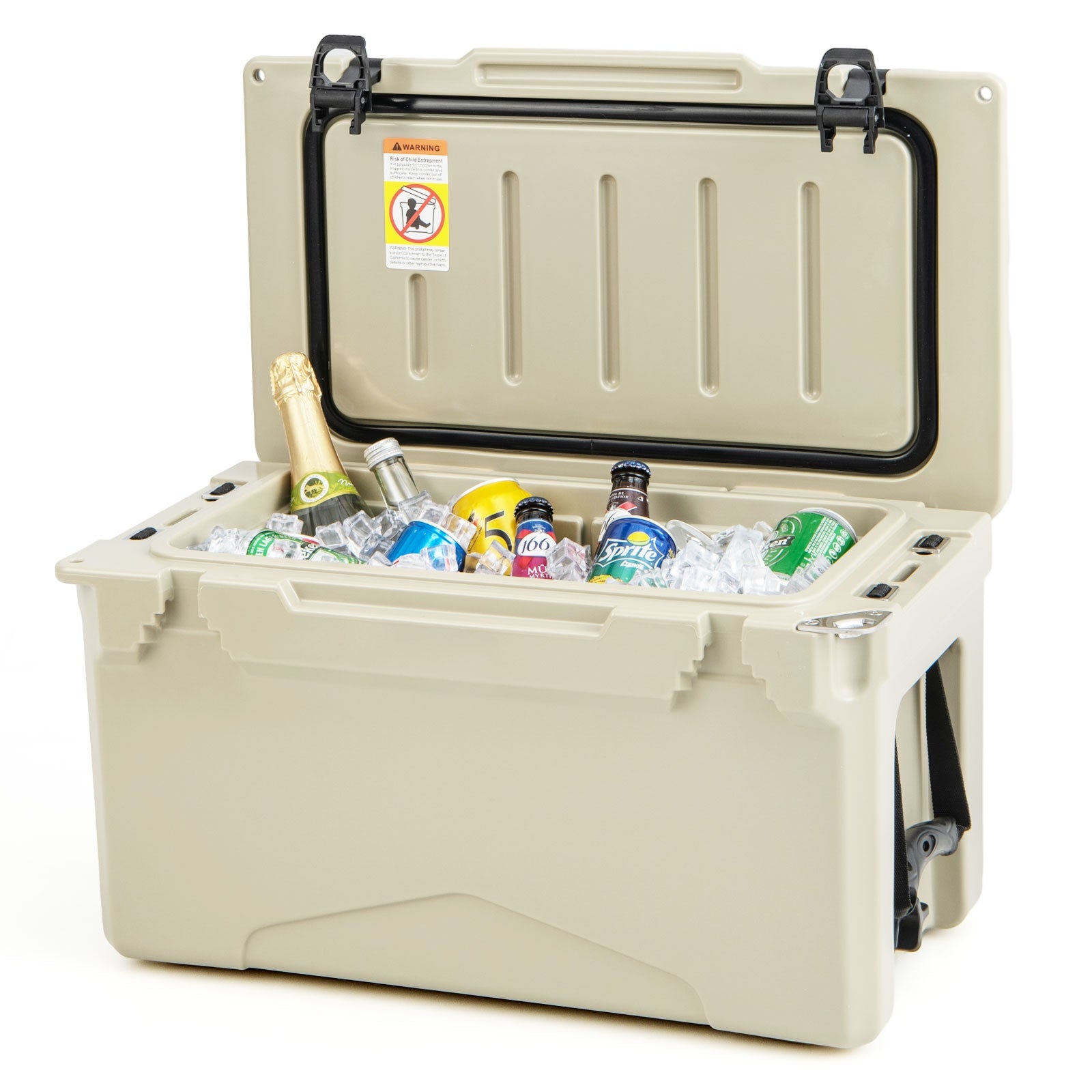 Rotomolded Cooler with Integrated Cup Holders and Bottle Opener, Tan Coolers   at Gallery Canada