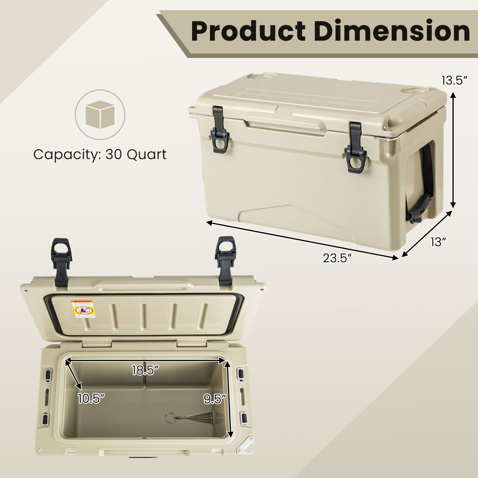 Rotomolded Cooler with Integrated Cup Holders and Bottle Opener, Tan Coolers   at Gallery Canada