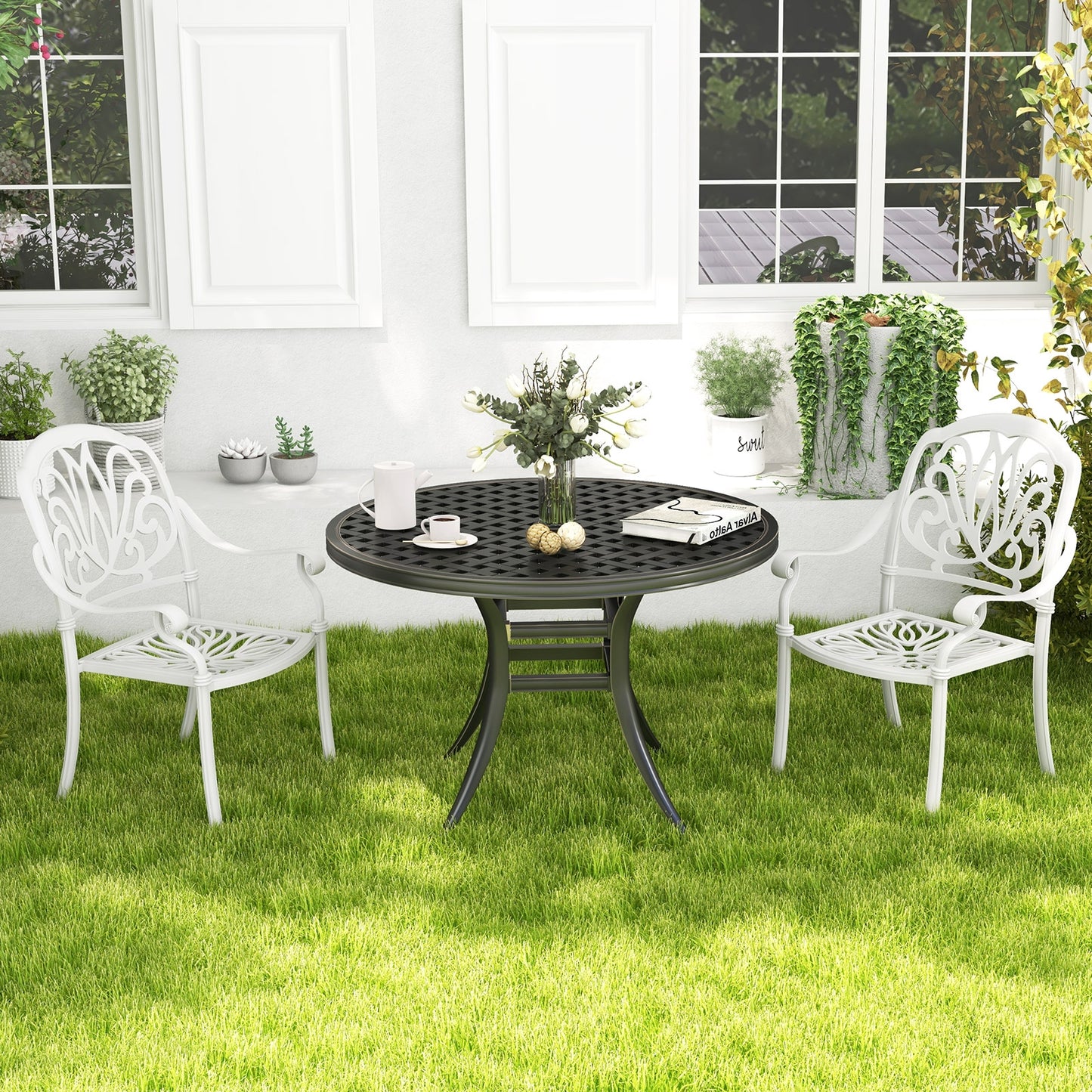 2 Pieces Patio Cast Aluminum Dining Chairs with Armrests, White Patio Dining Chairs   at Gallery Canada