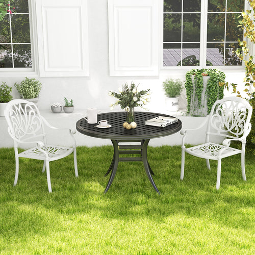 2 Pieces Patio Cast Aluminum Dining Chairs with Armrests, White