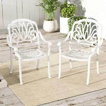 2 Pieces Patio Cast Aluminum Dining Chairs with Armrests, White Patio Dining Chairs   at Gallery Canada