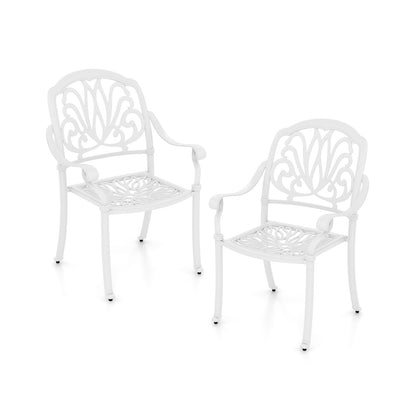 2 Pieces Patio Cast Aluminum Dining Chairs with Armrests, White Patio Dining Chairs White  at Gallery Canada