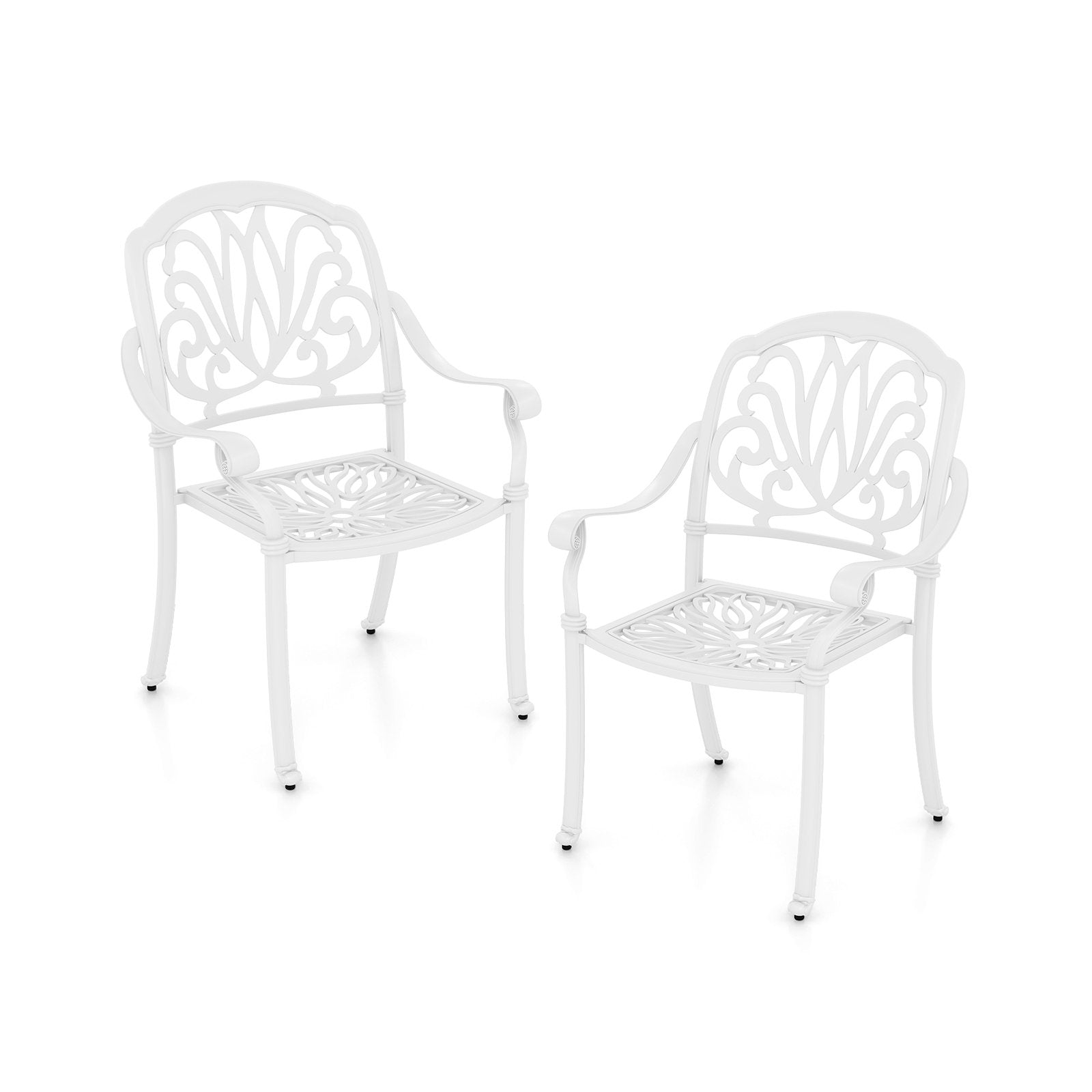 2 Pieces Patio Cast Aluminum Dining Chairs with Armrests, White Patio Dining Chairs White at Gallery Canada