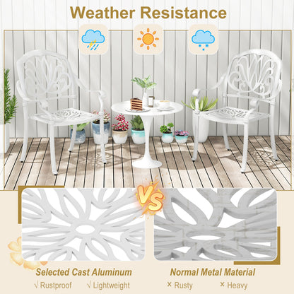 2 Pieces Patio Cast Aluminum Dining Chairs with Armrests, White Patio Dining Chairs   at Gallery Canada