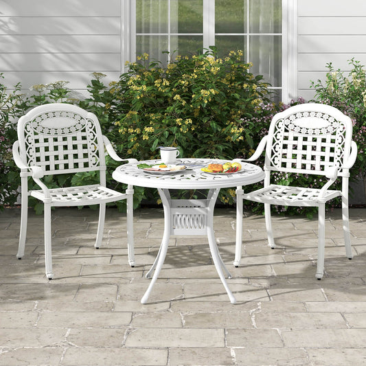 Cast Aluminum Patio Chairs Set of 2 with Armrests, White Patio Dining Chairs White  at Gallery Canada